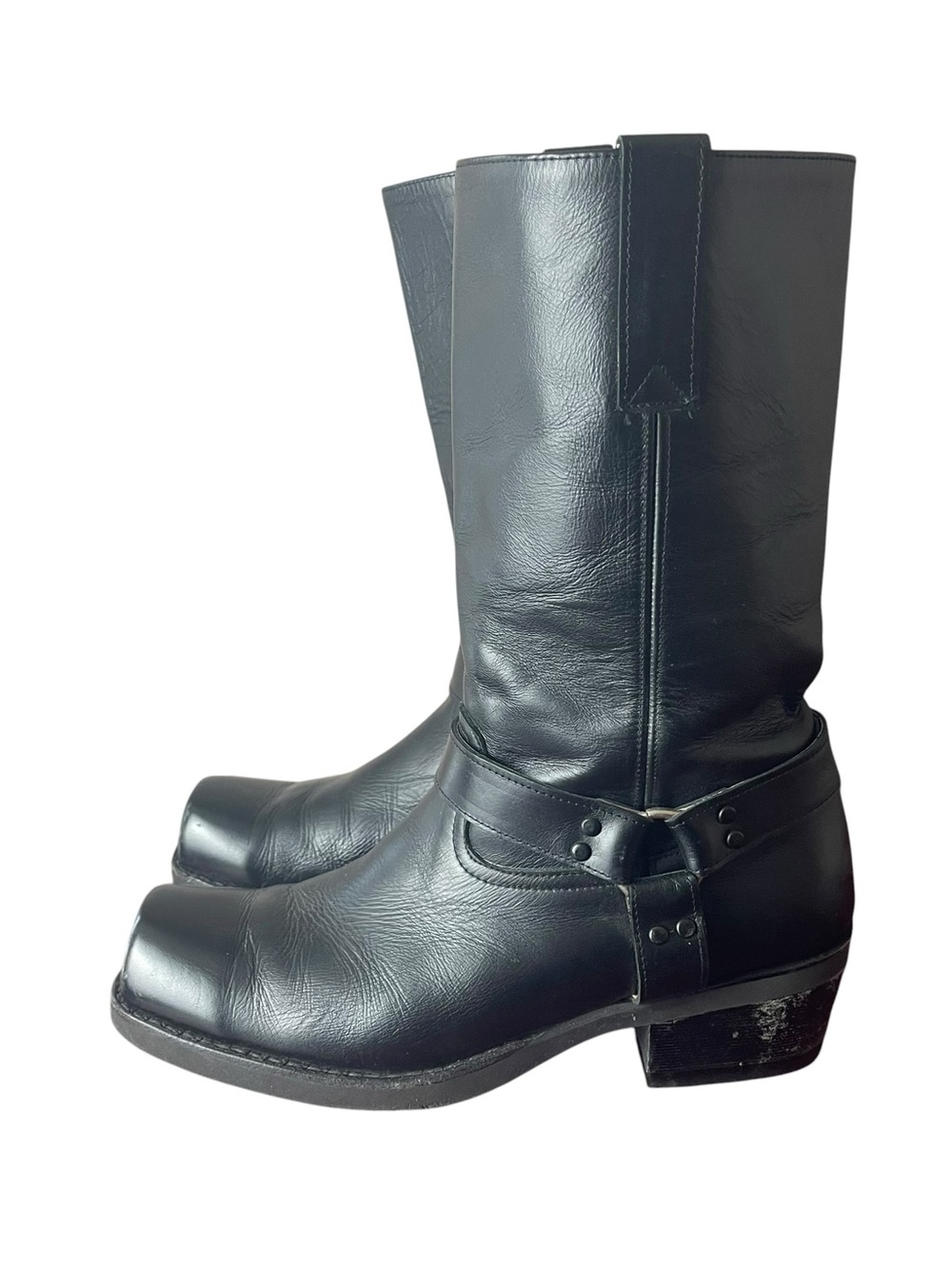 Classic Black Leather Biker Boots - Men's